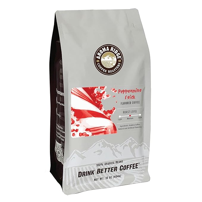 Peppermint Stick Flavored Decaf Coffee Swiss Water Processed Naturally Decaffeinated Medium Roast Christmas and Thanksgiving Gift Coffee 100% Arabica Beans 1 lb Whole Bean