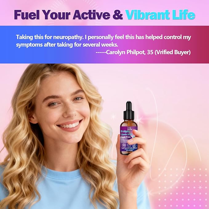 R Alpha Lipoic Acid 600mg Liquid Drops for Neuropathy Advanced 11-in-1 Stabilized R-ALA Supplement w. Benfotiamine Acetyl L-Carnitine Vitamin C E for Antioxidant Nerve Brain Energy Health Non GMO