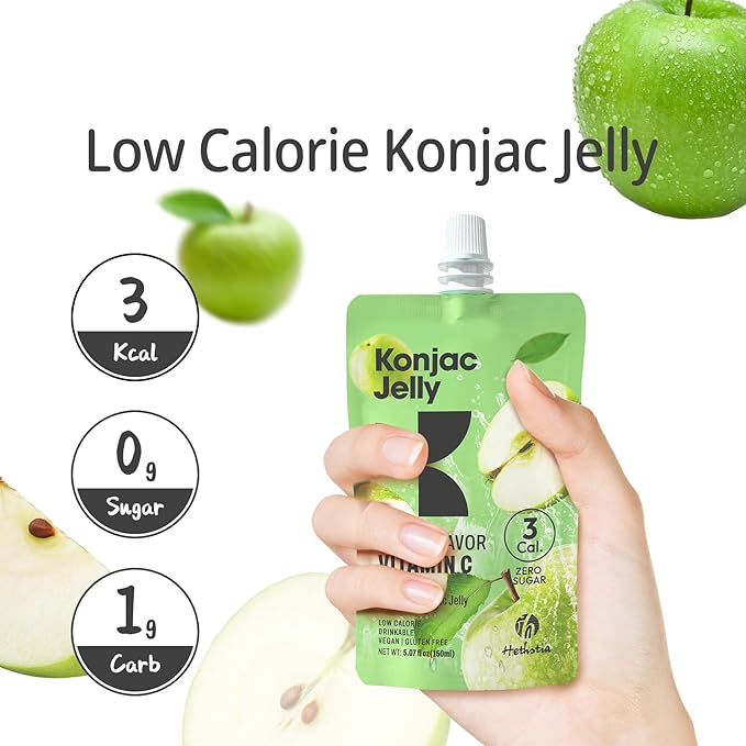 Hethstia Konjac Jelly Collagen Peptides Various Flavors and Konjac Jelly Apple Flavor – 10 Packs Drinkable Fruit Jelly Squeeze Pouches