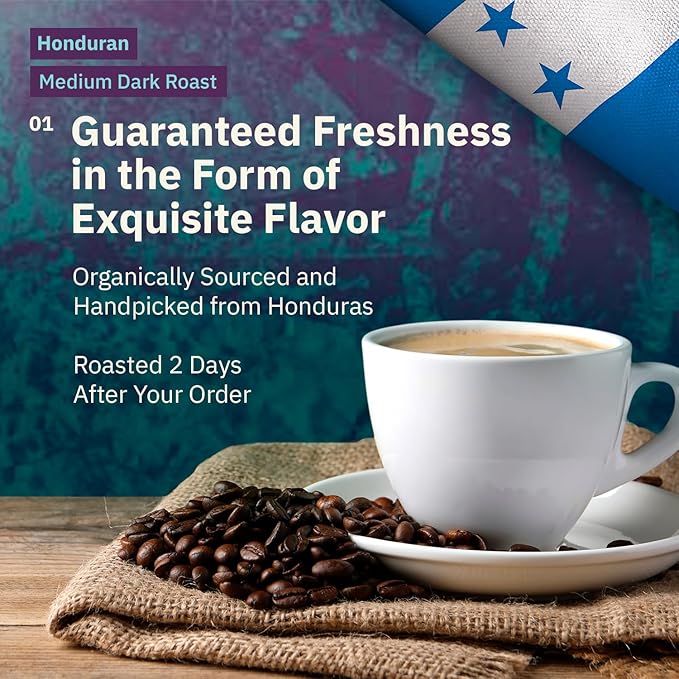 Organic Honduran Coarse French Press Grind Coffee – 2LB Single Origin Arabica Medium-Dark Roast Fair Trade Specialty Grade