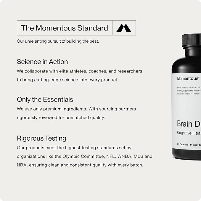 Momentous Brain Drive Nootropic Supplement - Brain Supplement for Memory &amp Focus Support - NSF Certified for Sport - GMO- &amp Gluten-Free - 30 Servings