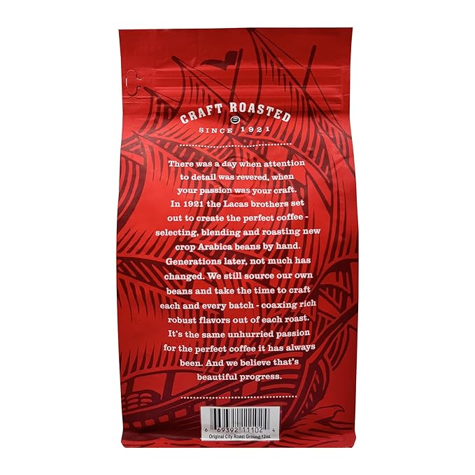 Lacas Coffee Company Medium Fine Ground Coffee 12oz Bag (6 bags Original City Roast)