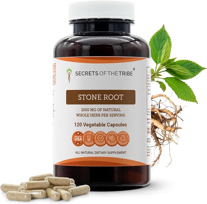 Secrets of the Tribe Stone Root 120 Capsules 1000 mg Responsibly farmed Stone Root (Collinsonia Canadensis) Dried Root (120 Capsules)