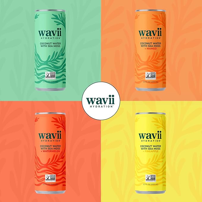 Wavii Hydration Organic Coconut Water with Organic Sea Moss plus Pineapple 11 fl oz Cans Pack of 12 – Clean Refreshing Hydration with Naturally Occurring Electrolytes No Added Sugar Non-GMO