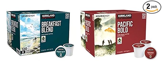 Kirkland Signature Breakfast Blend &amp Pacific Bold K-cup Bundle - Includes Kirkland Signature Breakfast Blend K-cup 120 Count &amp Pacific Bold K-cup 120 Count