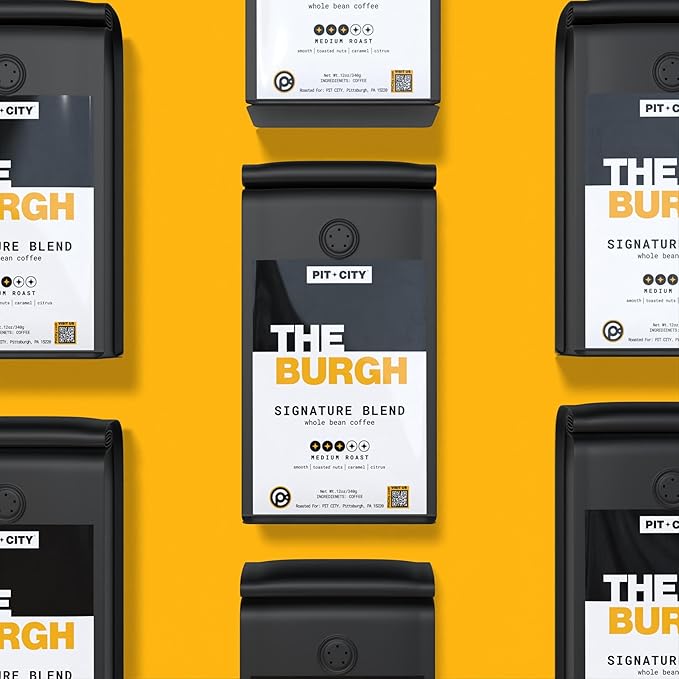 Pit City The Burgh Signature Blend Medium Roast Whole Bean Coffee 12oz Bag - Smooth Toasted Nuts Caramel and Citrus Notes - Premium Small Batch Roasted - Pittsburgh