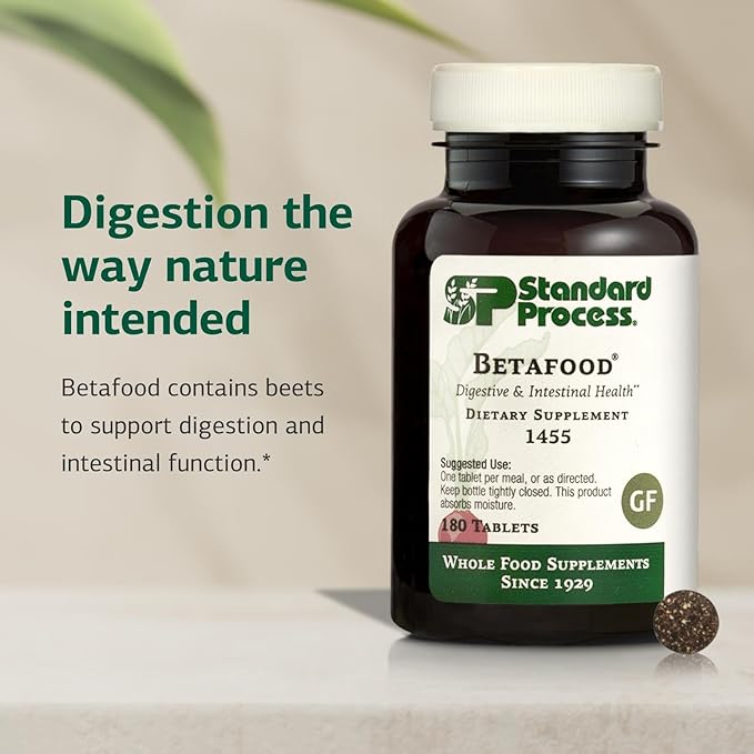 Standard Process Betafood Digestive &amp Intestinal Health Dietary Supplement - Vegan Gluten-Free Non-Dairy &amp Non-Soy - Dietary &amp Liver Care - 180 Tablets
