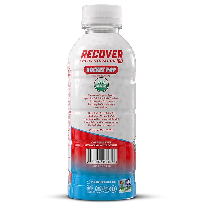 RECOVER 180 Organic Sports Hydration Drink No Sugar Added 20 Calorie Sports Beverage Organic Flavors With Vitamins Potassium-Packed Electrolytes (16.9 Fl Oz (Pack of 12) Rocket Pop)