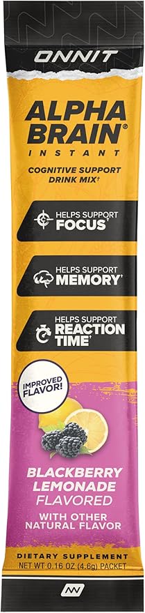 ONNIT Alpha Brain Instant Cognitive Support Drink Mix BlackBerry Lemonade Flavor Nootropic Supplement for Focus Memory and Clarity 0.13 oz Packets 30 Count