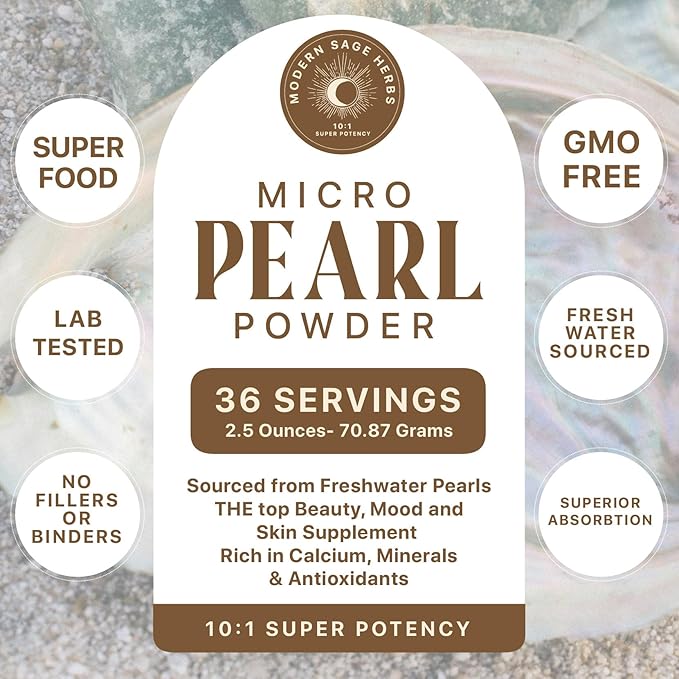 2.5oz Pure Pearl Powder 10:1 Super Concentrated Extract. 36 Servings. Supplement for Collagen Anti-Aging and Antioxidant production. Supports Skin Eyes Nails Radiant Beauty by Modern Sage Herbs.