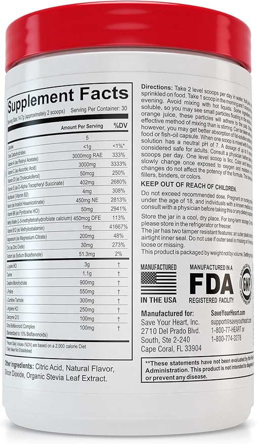 Cardio Heart Health Powder Supplement - The Pauling Therapy Essentials Formula (PTEF) Healthy Vitamin C B-12 L-Lysine L-Arginine Magnesium Zinc + Vitamins Minerals &amp Antioxidants