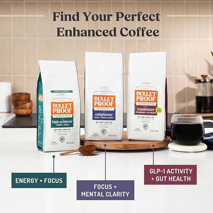 Bulletproof Maximizer Coffee Pods Medium Roast Prebiotic K Cups with Chromium Picolinate for Metabolism &amp Gut Health Support Clean Coffee Tested 10 Count