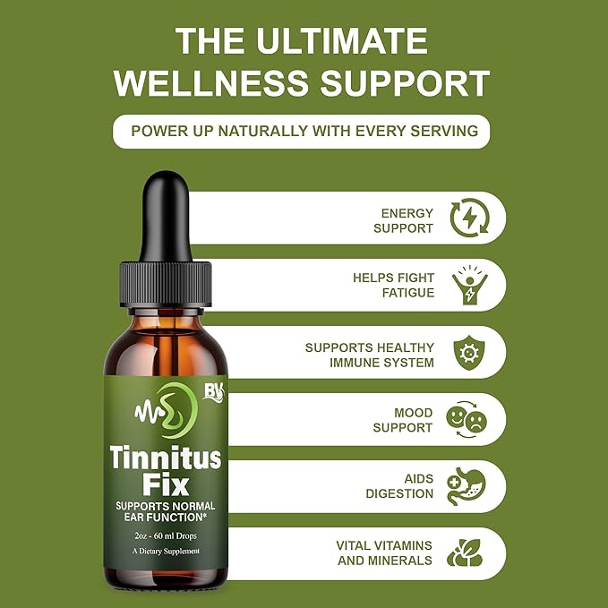 BLUE VIBE TinnitusFix Liquid Drop Supplement Advanced Maximum Strength Overall Health &amp Wellness Support TinnitusFix Premium Daily Health Management &amp Overall Support Formula (2oz / 60ml)
