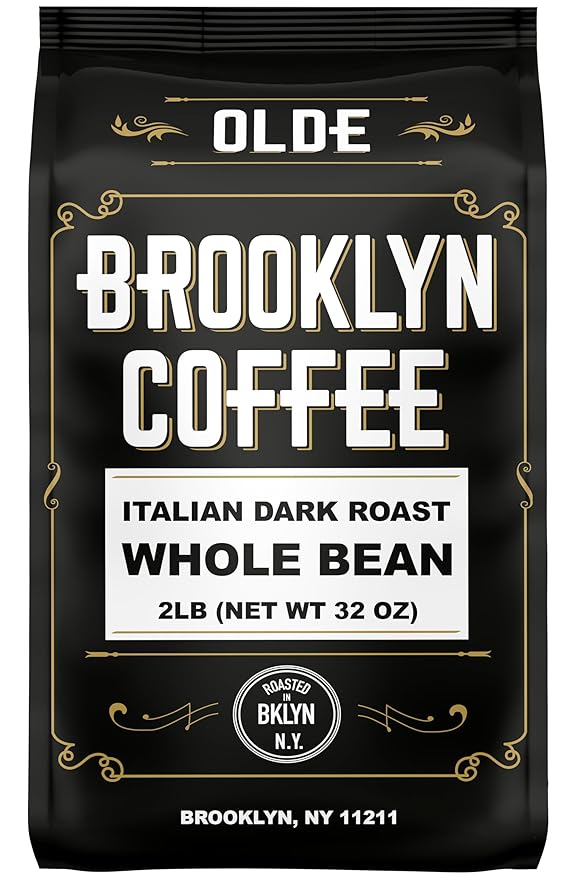 BROOKLYN COFFEE Whole Bean Italian Dark Roast (2lb) Extra Strong Delicious Taste Heavenly Aroma - Fresh Bulk Coffee Beans Roasted Weekly in NYC