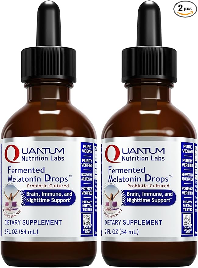 Quantum Nutrition Labs Fermented Melatonin Drops - Melatonin Liquid for Adults Sleep Support Made with Organic Ingredients Vegan Friendly - 2 Fl Oz (54 Servings) (Pack of 2)