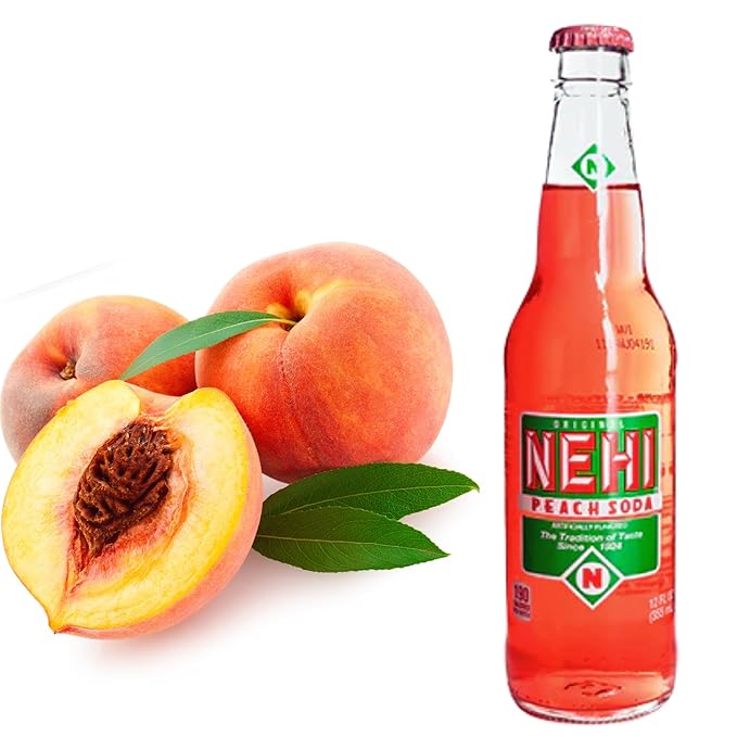 Nehi Peach Soda | Real Cane Sugar | Caffeine Free | Throwback Retro Bottle | 12 oz Glass Bottles with Crazy Soda Pop Bottle Opener (12 Pack)