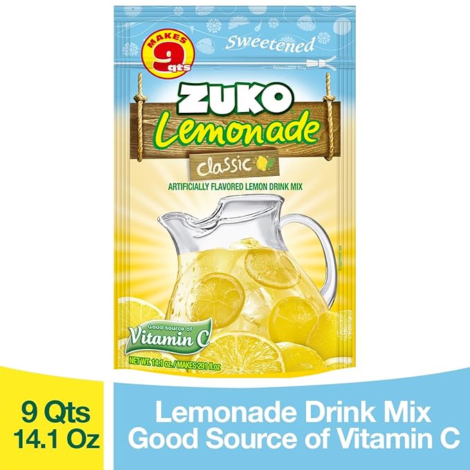 Zuko Classic Lemonade Powdered Drink Mix Family Pack No Added Sugar Needed 14.1 oz (Pack of 6)