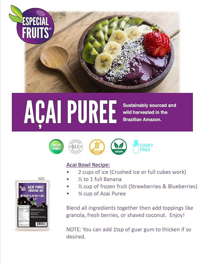 Especial Fruits (Previously Zola) Brazilian Super-fruit Acai Berry Puree for Smoothies Bowls and More (1)