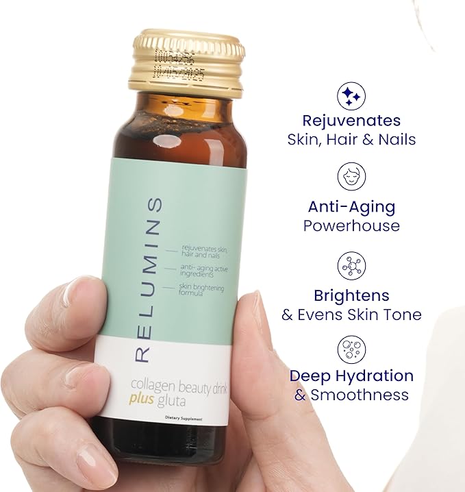 Relumins World's Most Advanced Collagen Drink - 10000mg w/Glutathione &amp Antioxidants | USA's No.1 Liquid Collagen Anti-Aging Spring Glow Essentials | Apple Flavor | Made in USA - 10 Bottles
