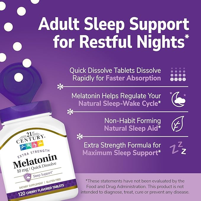 21st Century Quick Dissolve Melatonin 10mg Cherry 120 ea (Pack of 2)