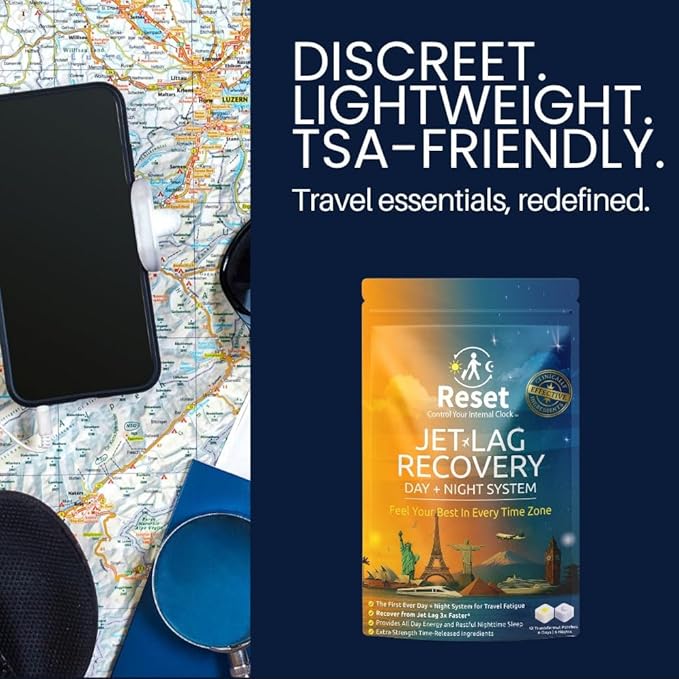 Reset Jet Lag Recovery System | Day and Night Transdermal Patches with Extra Strength Melatonin Magnesium and B Vitamins | Travel Fatigue Relief Sleep Support | Energy Boost (2 Traveler Bundle)