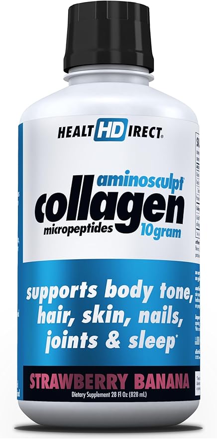 HEALTH DIRECT – AminoSculpt Liquid Collagen Micropeptides – 28 FL Oz – 28 Servings – 10 Grams of Premium Medical-Grade Liquid Collagen for Women – Strawberry Banana