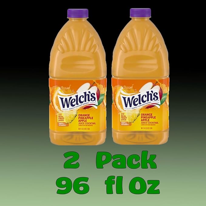 Welch's Orange Pineapple Apple Juice Drink 96 fl oz Plastic Bottle 2 Pack + 15 Sugarcane Disposable Straws by KOOL8SHOP Infinite Deals