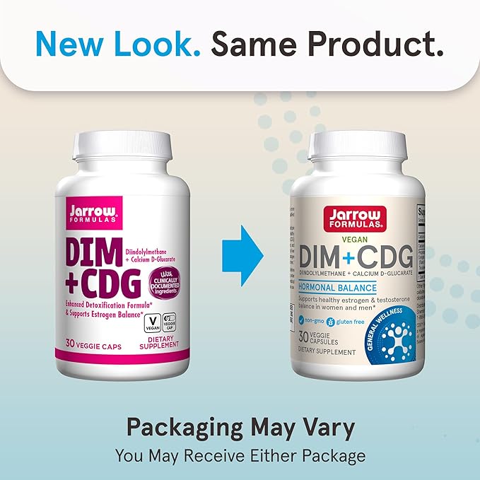 Jarrow Formulas - DIM + CDG Veggie Capsules - 30 Count - DIM &amp CDG Supplement - For Hormone Balance - Non-GMO - Gluten Free
