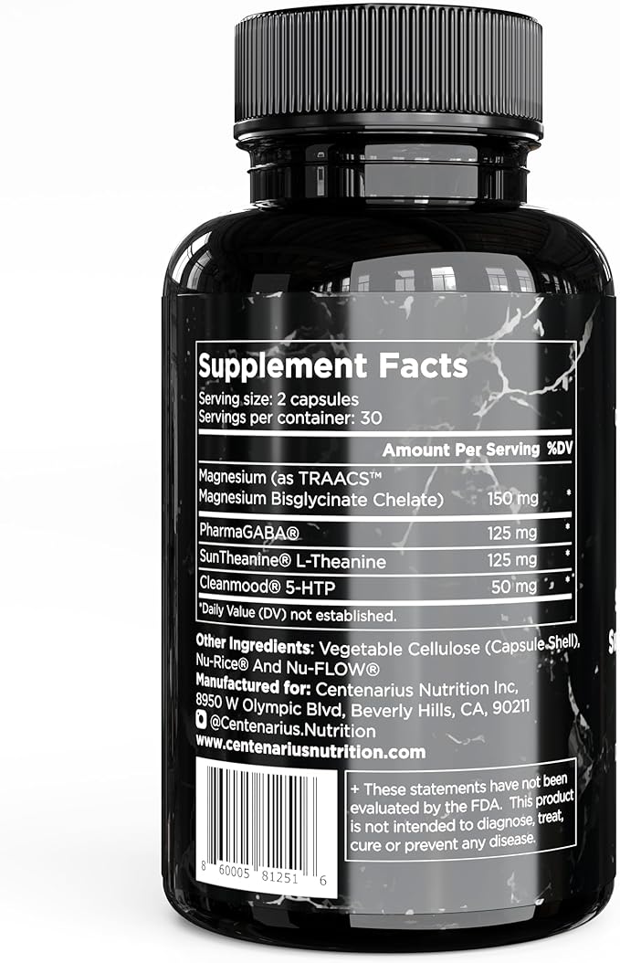 Centenarius Nutrition Sleep and Mood Formula with L-Theanine 5-HTP PharmaGABA + More for Sleep + Enhanced Mood &amp Stress Levels (60 Count)