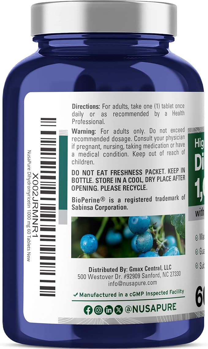 NusaPure Dihydromyricetin (DHM) 1000mg 60 Veggie Tablets (No GMO &amp 100% Vegetarian)
