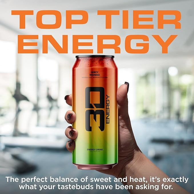3D Sugar-Free Energy Drinks Spicy Mango - Clean Energy Drink with 200mg Caffeine Taurine &amp L-Carnitine - Pre Workout Fitness Drink for Gym Exercise &amp Everyday Performance