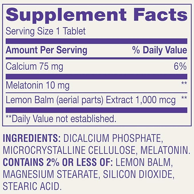 Melatonin 10 mg Extra Strength with Lemon Balm Sleep Support 120 Vegetarian Tablets (Pack of 1).
