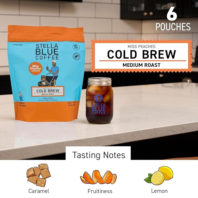 Stella Blue Cold Brew Coffee Bags Variety Pack Blueberry Muffin And Miss Peaches Blend Medium Roast Arabica Coffee Smooth Refreshing Cold Brew 6 Brew Bags Per Box Rainforest Alliance Certified