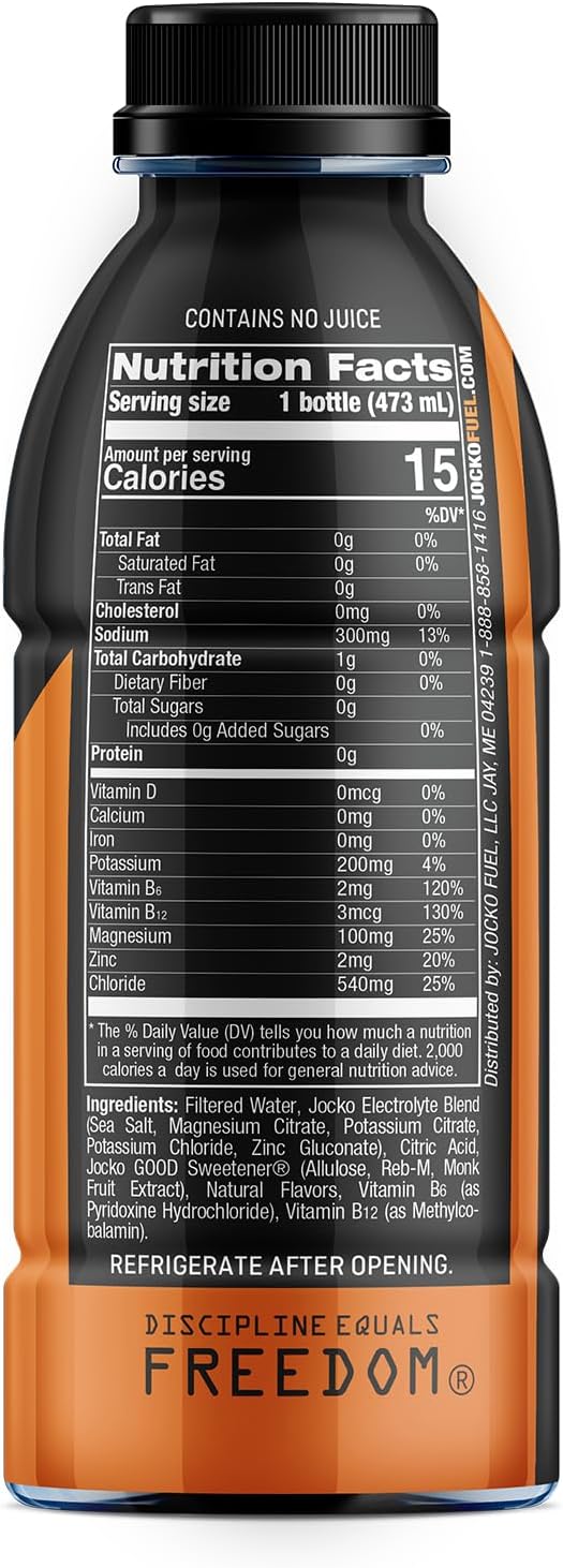 Jocko Fuel Hydrate Electrolyte Drinks - Sports Drink Hydration Amplifier Thirst Quencher - Scientifically Formulated Electrolyte Blend Island Orange Flavor 16 Oz (12 Pack)