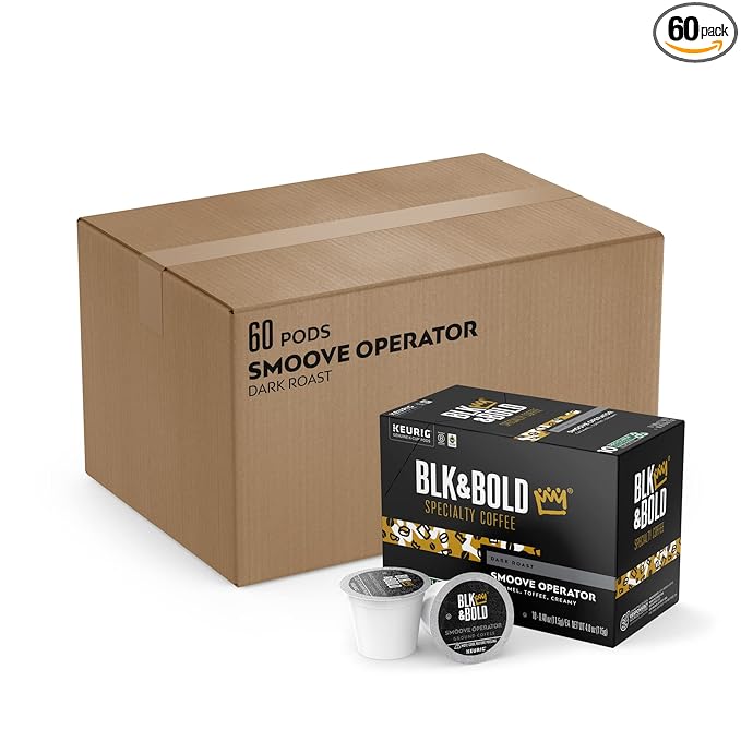 BLK &amp Bold Smoove Operator Keurig Single Serve K-Cup Coffee Pods Premium Dark Roast 100% Arabica Beans 60 Count (6 Packs of 10)