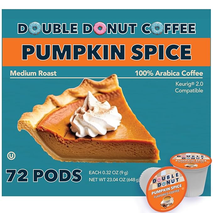Double Donut Coffee Pumpkin Spice Coffee Pods Medium Roast Coffee Compatible with Keurig K Cups Brewers 72 Count