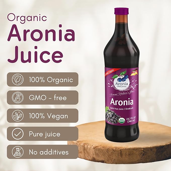 Aronia ORIGINAL Organic Aronia Berry Juice 23.7 Fl Oz (6-Pack) | No Added Sugar Not From Concentrate 100% Pure Aronia Fruit | Amber Glass Bottle | Vegan Organic Non-GMO Black Chokeberry