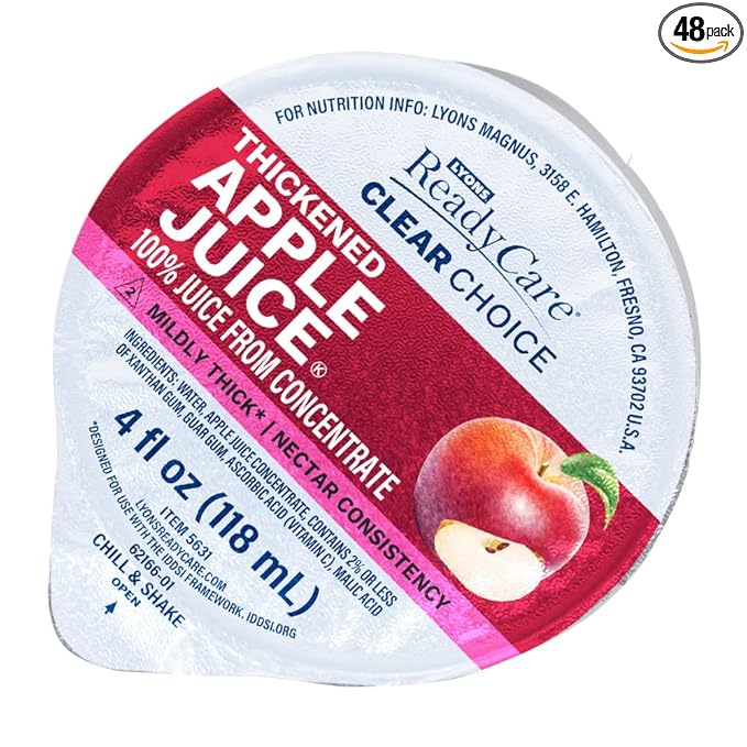 Lyons ReadyCare Thickened Apple Juice for Dysphagia &amp Swallowing Difficulty - Nectar Consistency Level 2 Mildly Thick - 4 fl oz (48 pack)