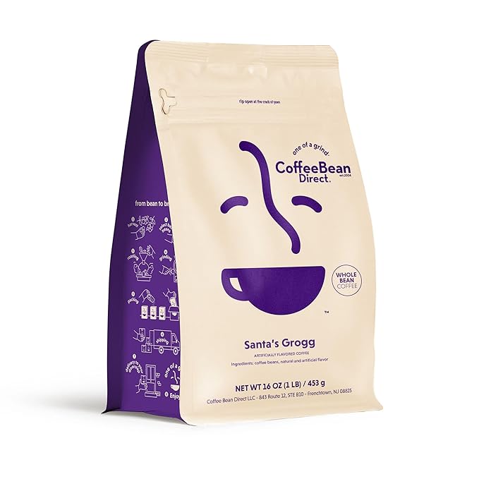 Coffee Bean Direct Santa's Grogg Flavored Whole Bean Coffee 1 Pound Bag (Pack of 1)