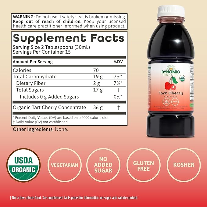 Dynamic Health Organic Tart Cherry and KAL Calming Magnesium Powder - Unsweetened 100% Juice Concentrate and Cherry Flavor Magnesium Supplement - 16 Servings 16oz and 40 Servings 9.5 OZ