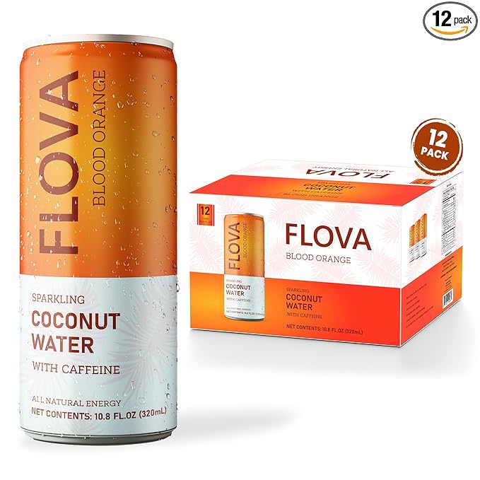 Flova Blood Orange Energy Drink All Natural Electrolytes and Minerals from Coconut Water 4 Simple Easy to Pronounce Ingredients 99% Juice Pack of 12 Cans