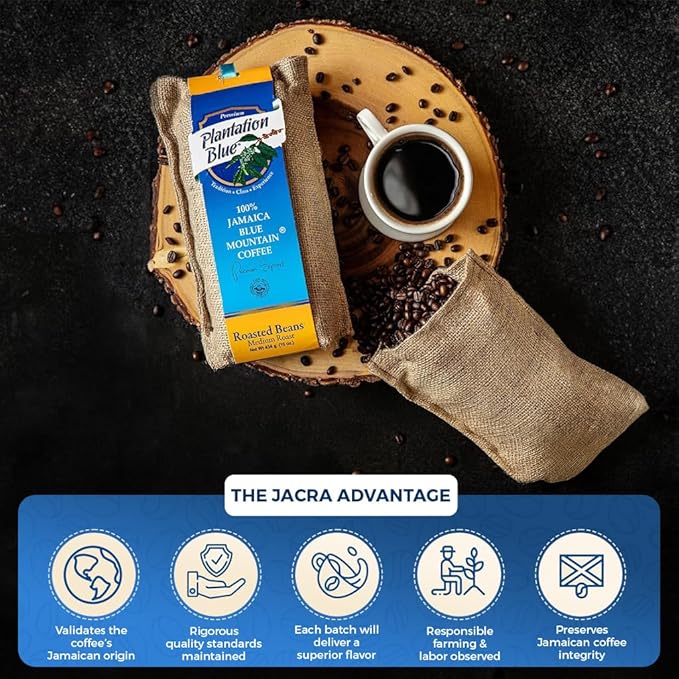 Plantation Blue 100% Blue Mountain Coffee from Jamaica Medium Roasted Whole Beans (12oz)