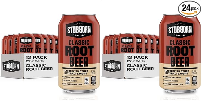 STUBBORN SODA Classic Root Beer 12oz Cans (Two packs of 12)