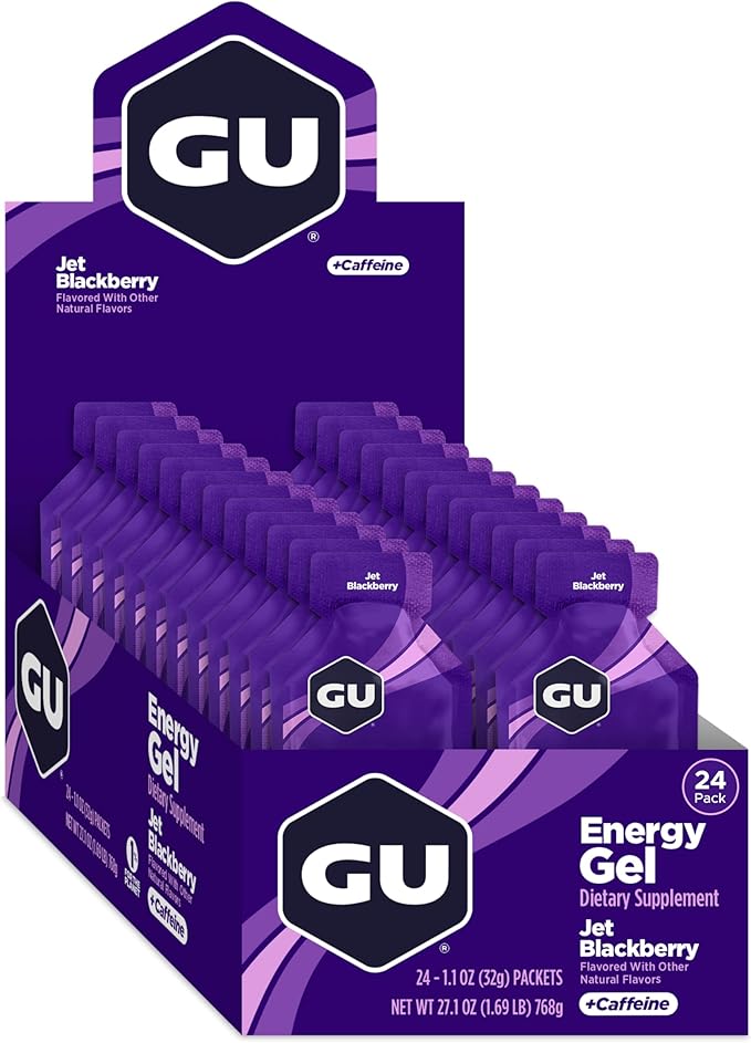 GU Energy Original Sports Nutrition Energy Gel Jet Blackberry 24 Count Box (123044)