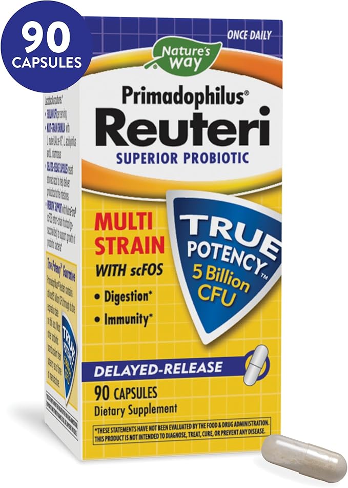 Nature's Way Primadophilus Reuteri Probiotic Supports Digestive &amp Immune Health* 5 Billion Live Cultures 90 Capsules (Packaging May Vary)
