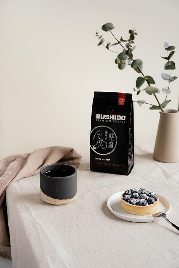 BUSHIDO Black Katana Premium Whole Bean Coffee 2.2 lb (1kg) Bulk Bag Medium Roast 100% Arabica - Rich &amp Smooth Taste with Dark Chocolate Notes - Non-Bitter Espresso Beans - Imported from the Nethe