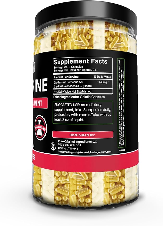 PURE ORIGINAL INGREDIENTS Berberine (730 Capsules) No Magnesium Or Rice Fillers Always Pure Lab Verified