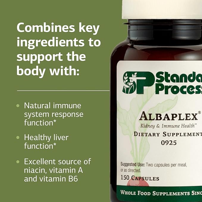 Standard Process Albaplex Liver &amp Immune Health Dietary Supplement - Non-Dairy - Kidney &amp Liver Health Support - Contains Vitamins AB6 &amp C - 150 Capsules