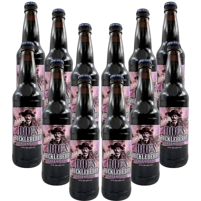 Doc's Huckleberry Cream Soda | Delicious Cream Soda with Real Cane Sugar | 12 oz Glass Bottles with Crazy Soda Pop Bottle Opener (12 Pack)