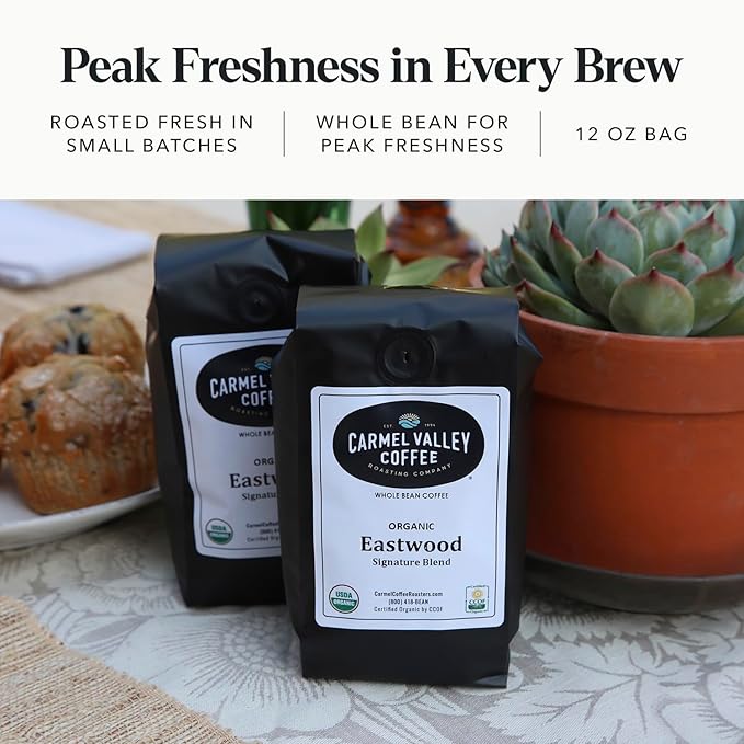 Carmel Valley Coffee Roasting Eastwood Organic Medium Roast Coffee – Whole Bean and Fresh Roasted - Dark Chocolate Ripe Berry and Toasted Almond Notes 12 Oz Bag
